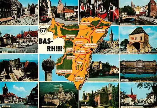 AK / Ansichtskarte Bas_Rhin_Region Carte de la region et ses villes 