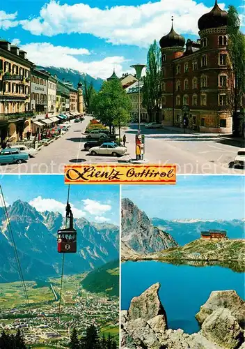 AK / Ansichtskarte Lienz_Tirol Hauptplatz mit Liebburg Zettersfeldbahn Spitzkofel Laserzsee Karlsbader Huette Lienz Tirol