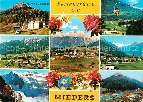 AK / Ansichtskarte Mieders_Tirol Maria Waldrast Serleslift Zuckerhuetl Schwimmbad Panorama Mieders Tirol