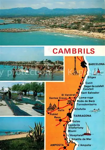 AK / Ansichtskarte Cambrils Strand Uferpromenade Fischer Panoramakarte Cambrils