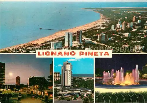 AK / Ansichtskarte Lignano_Pineta Strandpanorama Wasserfontaine Lignano Pineta
