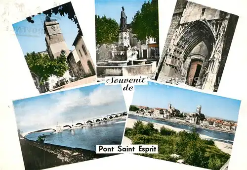 AK / Ansichtskarte Pont Saint Esprit Le Beffroi Pont Fontaine de la Navigation Entree de l eglise vue generale Pont Saint Esprit