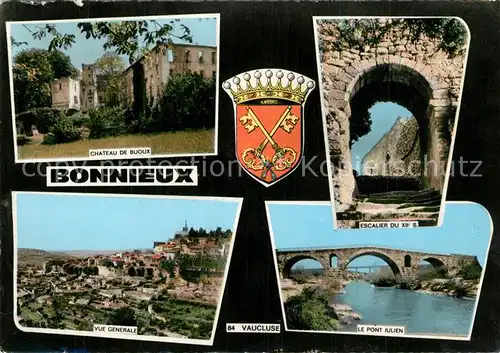 AK / Ansichtskarte Bonnieux Chateau de Buoux Escalier du XIIe siecle Pont Julien vue generale Wappen Bonnieux