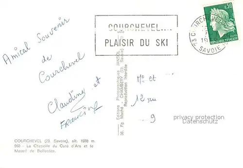 AK / Ansichtskarte Courchevel Chapelle du Cure d Ars et Massif de Bellecote Alpes Francaises Courchevel