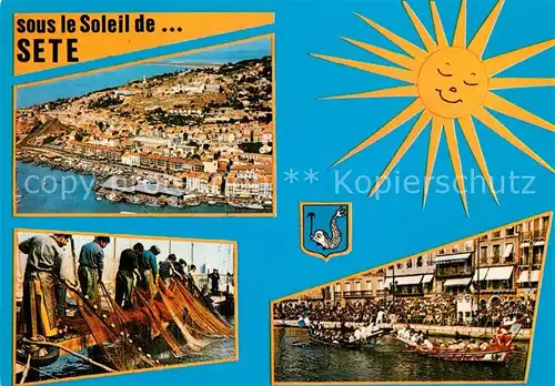 AK / Ansichtskarte Sete_Cette sous le soleil Pecheurs et Jeurs filets Les Joutes sur le Canal 