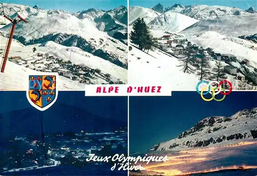 AK / Ansichtskarte Alpe_d_Huez_Isere Panorama vue depuis les pentes du Signal Pic de la Meije Jeux Olympiques d Hiver la nuit Alpe_d_Huez_Isere