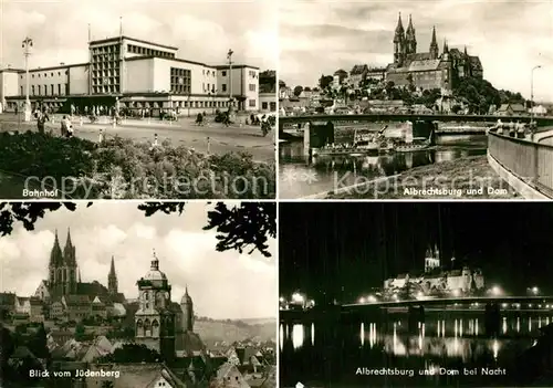 AK / Ansichtskarte Meissen_Elbe_Sachsen Bahnhof Blick vom Juedenberg Albrechtsburg und Dom Nachtaufnahme Meissen_Elbe_Sachsen