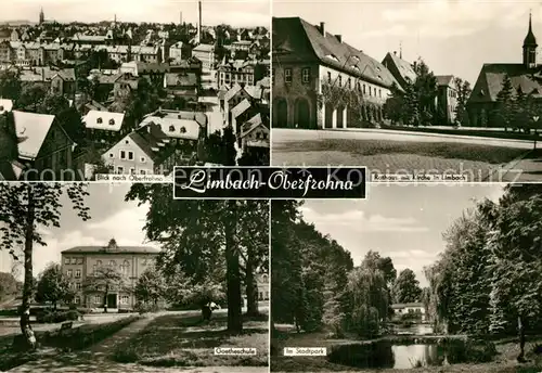 AK / Ansichtskarte Oberfrohna Stadtpanorama Rathaus Kirche Goetheschule Stadtpark Teich Oberfrohna
