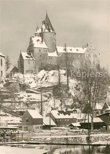 AK / Ansichtskarte Schwarzenberg_Erzgebirge Blick zum Schloss im Winter Handabzug Schwarzenberg Erzgebirge