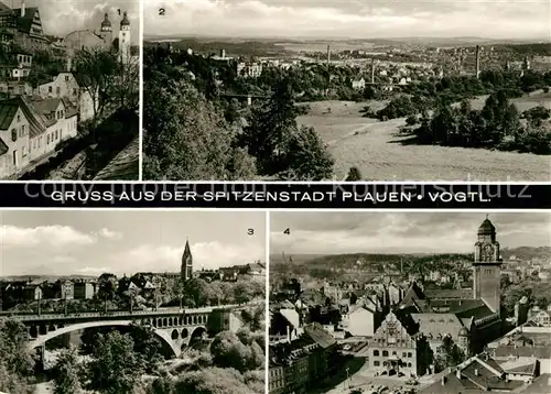 AK / Ansichtskarte Plauen_Vogtland Stadtpanorama Altes Malzhaus Friedensbruecke Rathaus Spitzen Handwerk Plauen_Vogtland