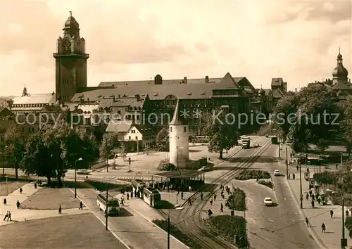 AK / Ansichtskarte Plauen_Vogtland Am Tunnel Otto Grotewohl Platz Turm Kirche Strassenbahn Bus Plauen_Vogtland