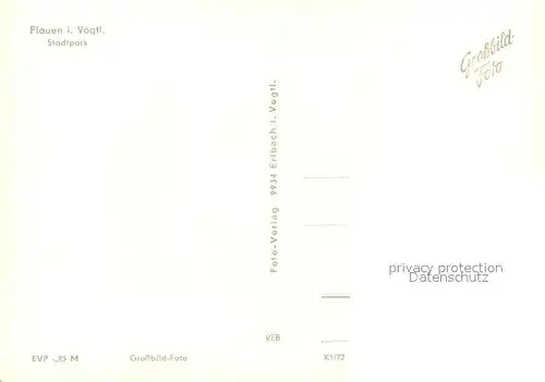 AK / Ansichtskarte Plauen_Vogtland Stadtpark Teich Fontaene Plauen_Vogtland