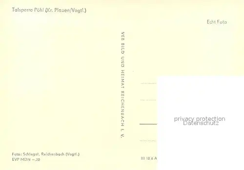 AK / Ansichtskarte Poehl_Vogtland Talsperre Sperrmauer Stausee Poehl_Vogtland