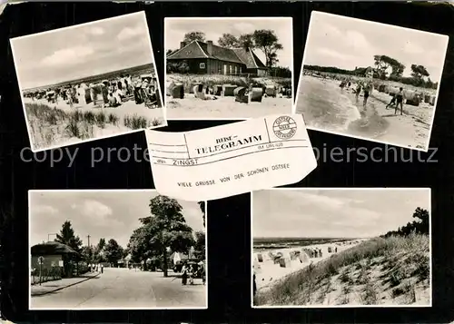 AK / Ansichtskarte Zingst_Ostseebad Strassenpartie Strand Reisetelegramm Zingst_Ostseebad