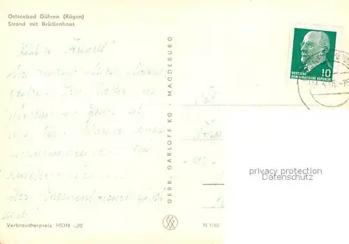 AK / Ansichtskarte Goehren_Ruegen Strand mit Brueckenhaus Goehren Ruegen