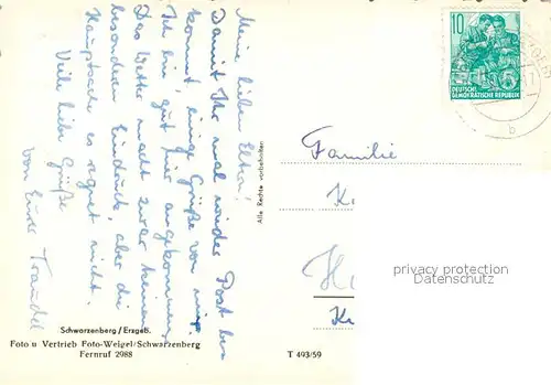 AK / Ansichtskarte Schwarzenberg_Erzgebirge Ansicht vom Waldrand aus Blick zum Schloss Schwarzenberg Erzgebirge