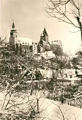 AK / Ansichtskarte Schwarzenberg_Erzgebirge Kirche und Schloss im Winter Schwarzenberg Erzgebirge