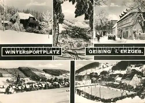 AK / Ansichtskarte Geising_Erzgebirge Teilansichten Wintersportplatz Eislaufbahn Geising Erzgebirge