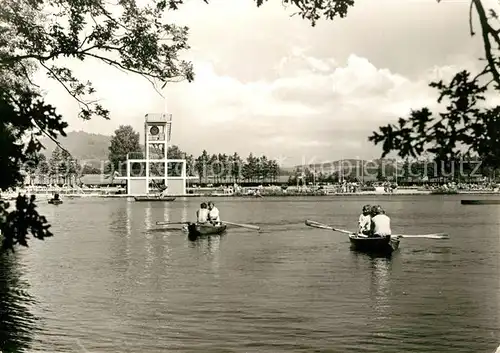 AK / Ansichtskarte Grossschoenau_Sachsen Waldstrandbad Bootfahren Grossschoenau Sachsen