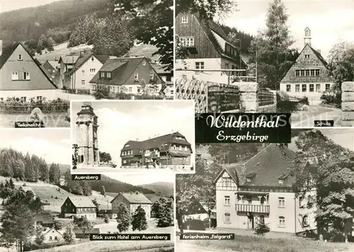 AK / Ansichtskarte Wildenthal_Eibenstock Teilansicht Schule Auersberg Aussichtsturm Hotel Ferienheim Falgard Wildenthal_Eibenstock