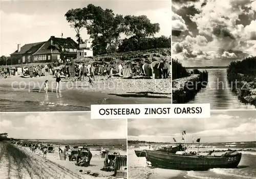 AK / Ansichtskarte Zingst_Ostseebad Badestrand Kleiner Bootshafen Fischerboote Zingst_Ostseebad