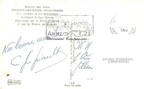 AK / Ansichtskarte Thonon les Bains Les Jardins et les Belvederes dominant le Lac Leman Thonon les Bains