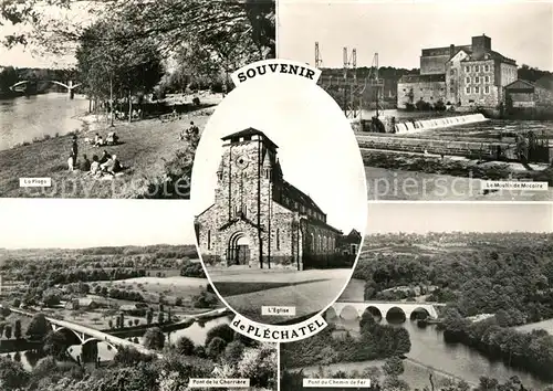 AK / Ansichtskarte Plechatel La Plage LEglise Le Maulin de Macaire Post de la Charriere Pont du Chemin de Fer Plechatel