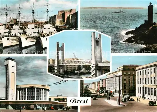 AK / Ansichtskarte Brest_Finistere Patrouilleurs a quai Phare du Minou Pont de Recouvrance La Gare Rue de Siam Brest_Finistere