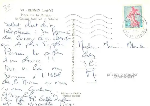 AK / Ansichtskarte Rennes_Ille et Vilaine Place de la Mission le Grand Mail et la Vilaine 