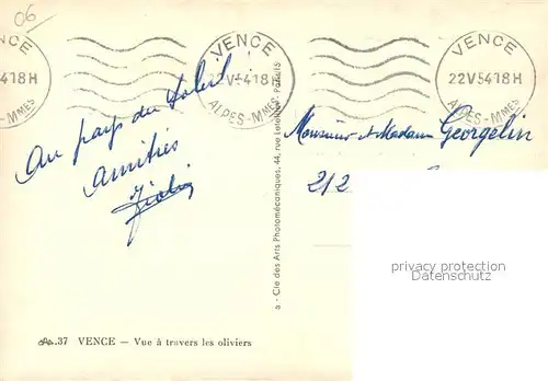 AK / Ansichtskarte Vence la Jolie Vue a travers les oliviers Vence la Jolie