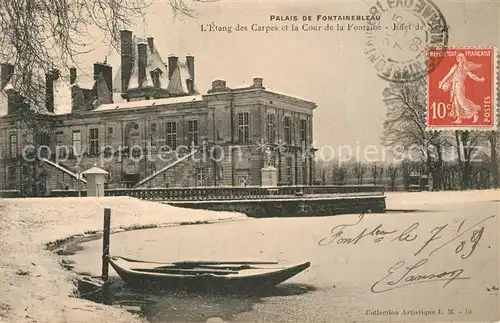 AK / Ansichtskarte Fontainebleau_Seine_et_Marne Palais Etang des Carpes Cour de la Fontaine effet de neige Fontainebleau_Seine