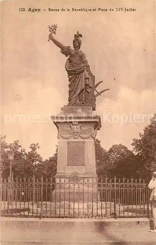 AK / Ansichtskarte Agen_Lot_et_Garonne Statue de la Republique et Place du XIV Juillet Agen_Lot_et_Garonne