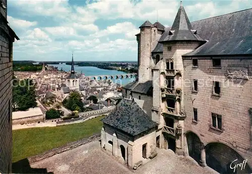 AK / Ansichtskarte Saumur Cour interieure du chateau vue sur la ville et la Loire Saumur