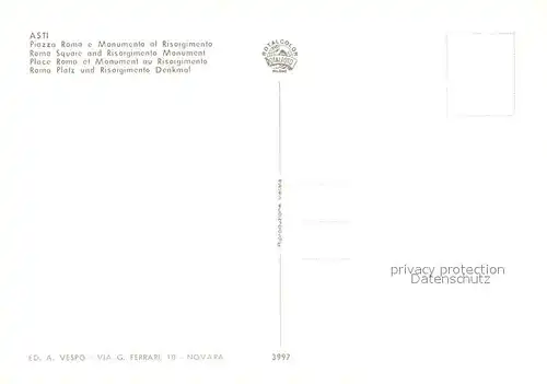 AK / Ansichtskarte Asti Piazza Roma e Monumento al Risorgimento Asti