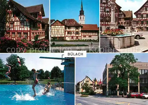 AK / Ansichtskarte Buelach_ZH Fachwerkhaeuser Brunnen Schwimmbad  Buelach_ZH