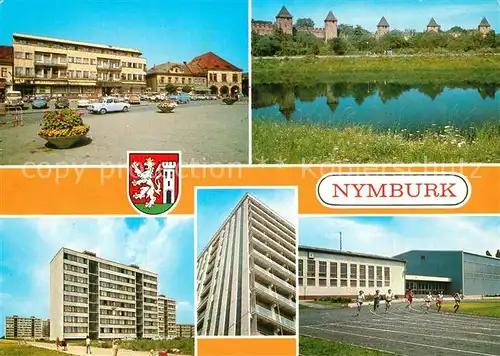 AK / Ansichtskarte Nymburk_Neuenburg_Elbe Namesti Cs armady Hradby Sidliste Zeleznicni internat uestiedni skola CSTV Nymburk_Neuenburg_Elbe