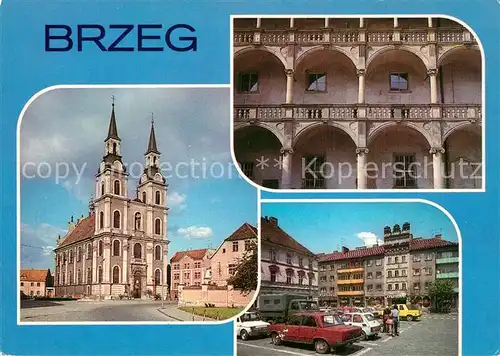 AK / Ansichtskarte Brzeg_Brieg_Schlesien Miastona Nizinie SlaskiejBarokowy kosciol Swietego Krzyza Zamek Muzeum Piastow Slaskich Rynek fragment Brzeg_Brieg_Schlesien