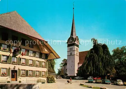 AK / Ansichtskarte Langnau_Emmental Hotel Baeren und protestantische Kirche Langnau Emmental