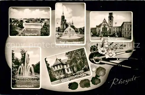 AK / Ansichtskarte Rheydt Stadthalle Evangelische Hauptkirche Rathaus Schmoelderpark Schloss Rheydt