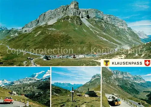 AK / Ansichtskarte Klausenpass Pass Strasse mit Claridenstock Bergkapelle mit Urirotstock Passkehren mit Urnerboden Klausenpass