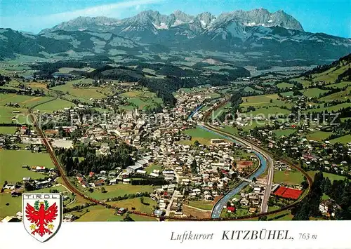 AK / Ansichtskarte Kitzbuehel_Tirol Fliegeraufnahme mit Schwarzsee und Kaisergebirge Kitzbuehel Tirol