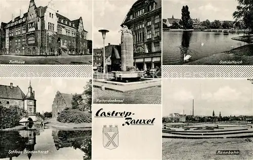 AK / Ansichtskarte Castrop Rauxel Rathaus Schloss Bladenhorst Reiterdenkmal Gondelteich Rennbahn Castrop Rauxel