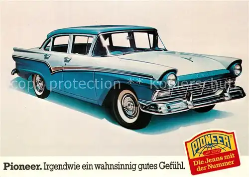 AK / Ansichtskarte Autos Ford Fairlane Pioneer Jeans Werbung  