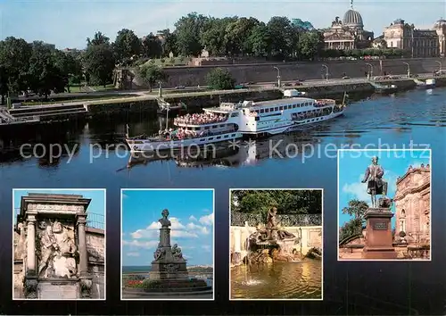 AK / Ansichtskarte Motorschiffe B?ttger Dresden Br?hlsche Terrasse Moritz Monument Delphin Brunnen  