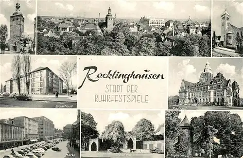 AK / Ansichtskarte Recklinghausen_Westfalen Stadtpanorama Kirchen Stadthaus Rathaus Markt Ehrenmal Engelsburg Recklinghausen_Westfalen