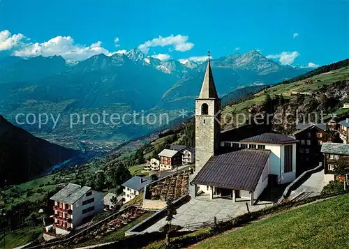 AK / Ansichtskarte Visperterminen Bergdorf mit Kirche Blick ins Rhonetal mit Bietschhorn Berner Alpen Visperterminen