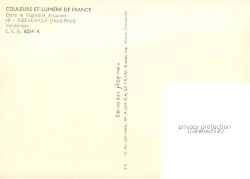 AK / Ansichtskarte Ribeauville_Haut_Rhin_Elsass Vendanges Collection Couleurs et Lumiere de France Ribeauville_Haut
