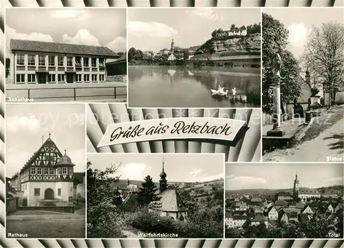 AK / Ansichtskarte Retzbach_Zellingen Partie am Main Schulhaus Rathaus Wallfahrtskirche Statue Retzbach Zellingen