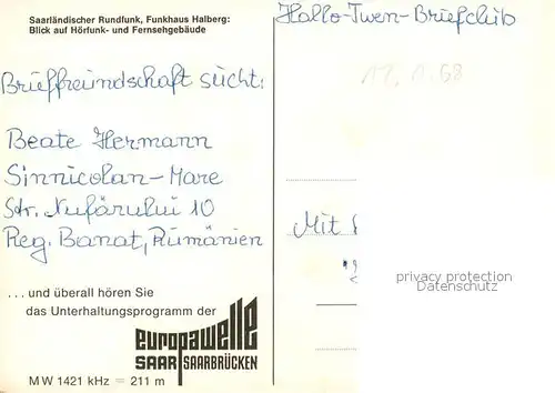 AK / Ansichtskarte Saarbruecken Saarlaendischer Rundfunk Funkhaus Halberg Saarbruecken