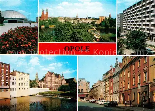 AK / Ansichtskarte Opole_Oberschlesien Sporthalle Strassenpartie Mlynowka Kanal Historische Wohnhaeuser Opole_Oberschlesien